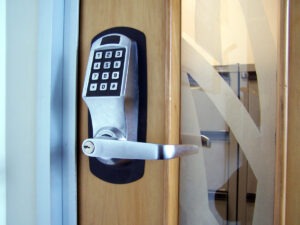 coded lock on an office door